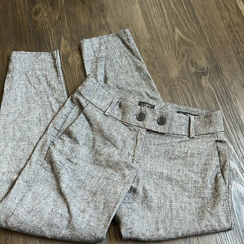 0P Grey Texture LOFT Petite Curvy Slim Pants - Business, Work